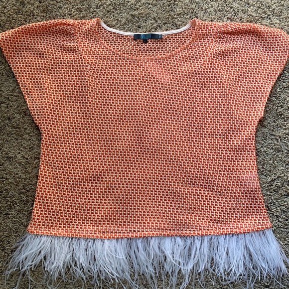 ANTHROPOLOGIE EVA FRANCO Feather Blouse Orange& White NWT ShortSleeves SZ L Rare - Picture 6 of 16